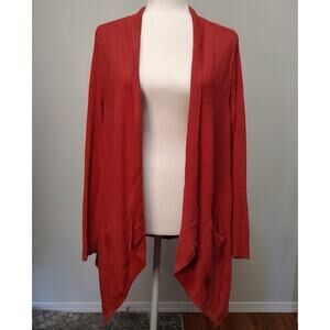 Eileen Fisher Pink Coral Long Sleeve Open Front Italian Yarn Cardigan Sweater M
